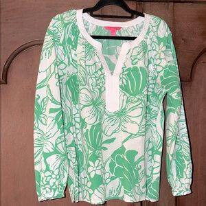 Lilly Pulitzer Green and White Floral Blouse